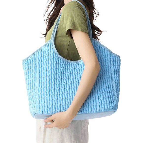 Light Blue Tote - BRAND NEW - Puckered Fabric - Small Pouch Inside - Picture 4 of 4
